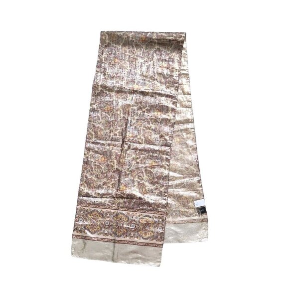 Morgan Taylor Gold Scarf Metallic Paisley Floral Vintage OS 57×11" Made In Italy - Picture 1 of 10